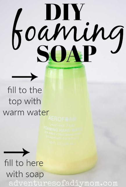 soap bottle with measurements on how much soap and water to add to make foam soap