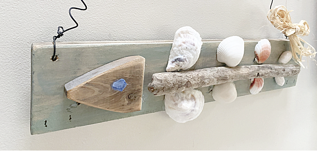 driftwood and shell fish bone shape