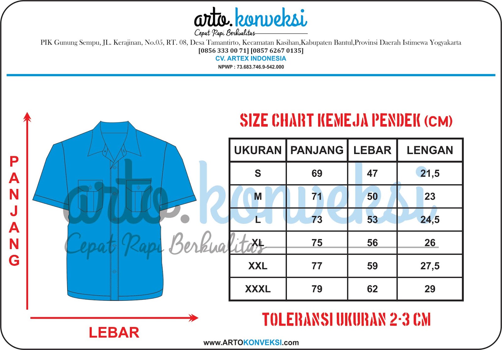Standar Ukuran Kemeja - 0856-333-0071 | Jasa Konveksi dan Bordir Terbaik