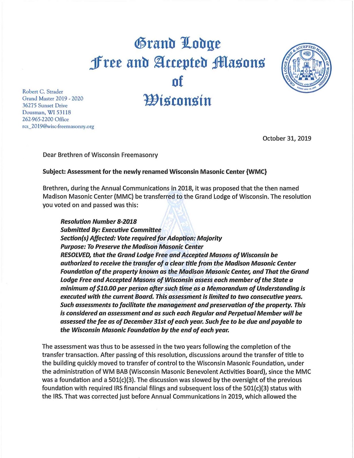 Freemasons For Dummies GL of Wisconsin Begins Assessment to Preserve