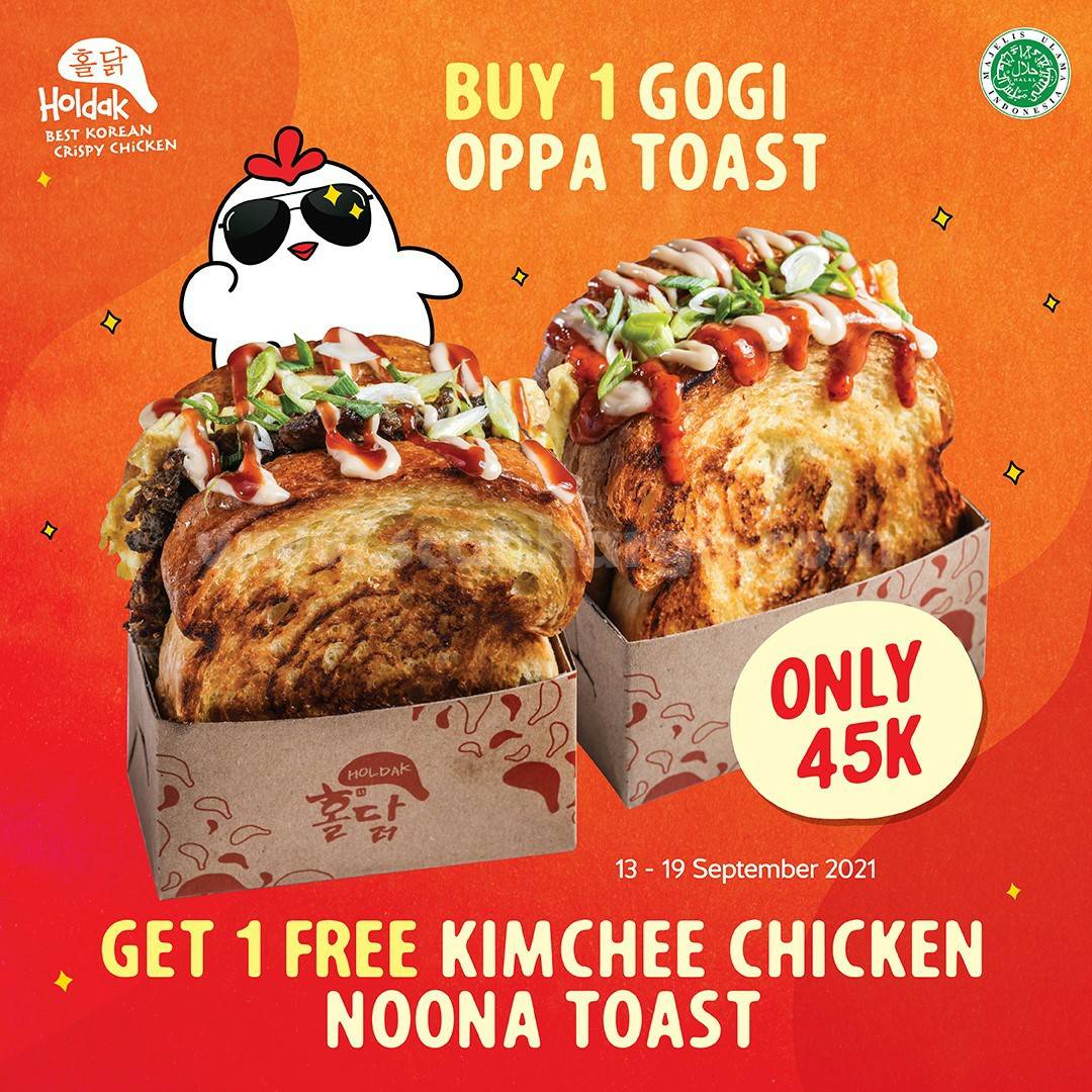 Promo HOLDAK BELI 1 Gogi Oppa Toast GRATIS 1 Kimchee Chicken Noona Toast