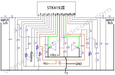 STK 4192 POWER AMPLIFIER 50 WATT STEREO CIRCUIT SCHEMATIC DIAGRAM
