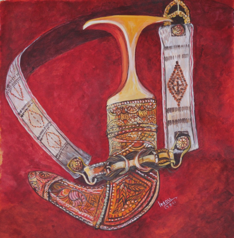 Indu's Acrylic Paintings on the canvas UAE TRADITIONAL KHANJAR