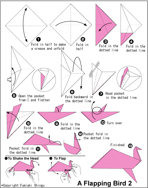 Flapping Bird 2 Easy Origami instructions For Kids