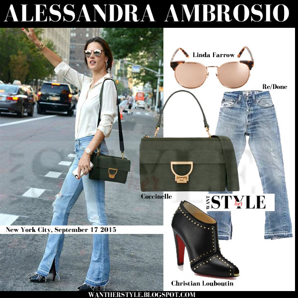 Alessandra Ambrosio in distressed flared jeans in New York City on ...