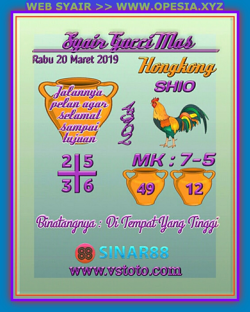 Kode Syair hongkong Rabu 20 Maret 2019 GOsyair SEDIA