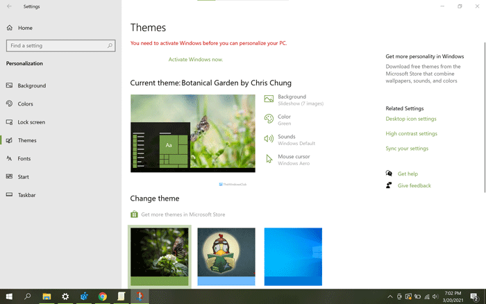 วิธีเปลี่ยนธีมใน Windows 10 โดยไม่ต้องเปิดใช้งาน