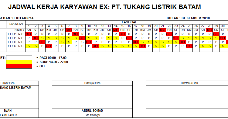 Download Time Shift (Jadwal Kerja Karyawan) Excel