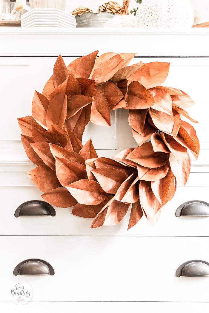 DIY Copper Magnolia Wreath from Paper Bags DIY Beautify Creating