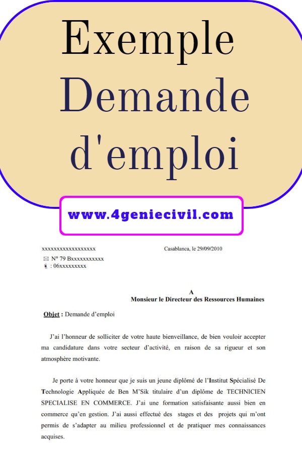 Exemple demande d'emploi pdf