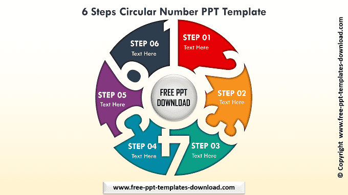 6 Steps Circular Number PPT Template Light