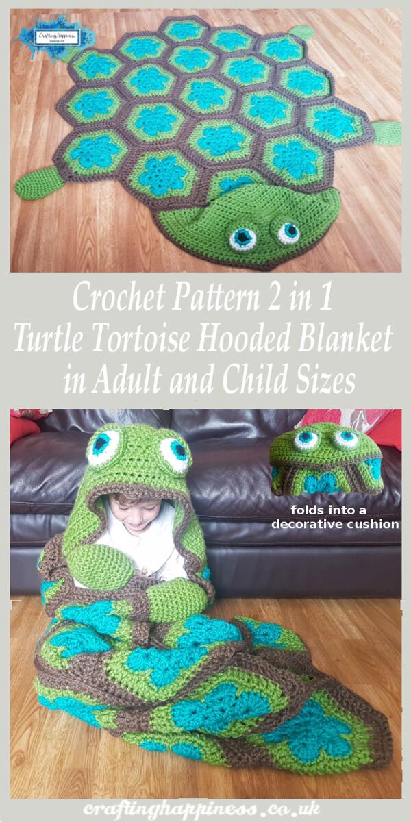 2 in 1 Sea Turtle Tortoise Hooded Blanket in Adult and Child Sizes