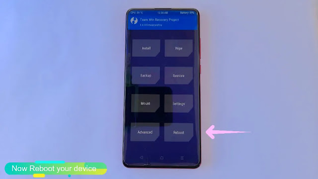 click on the last option reboot Click on reboot