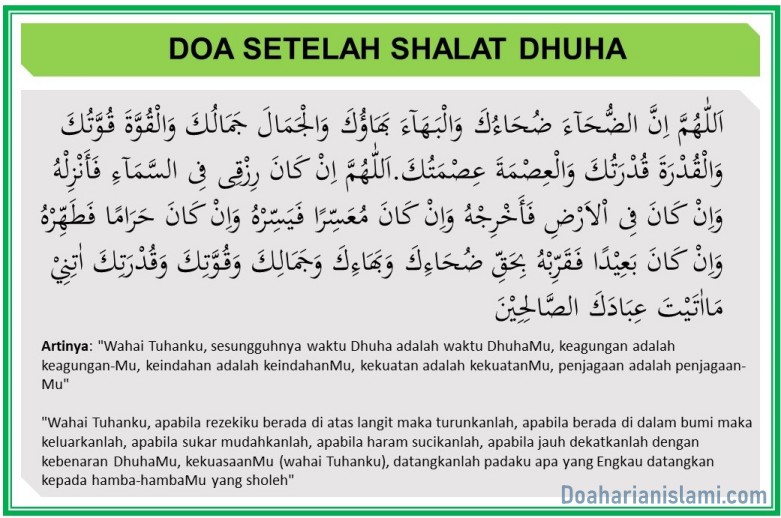 Bacaan Doa Setelah Sholat Dhuha Lengkap Dengan Tulisan Latin Dan