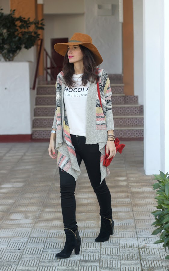 Ethnic Cardigan, Jeans and Hat