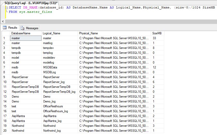 Sql Server : Check size of database - ASPMANTRA | Asp.Net,MVC,AngularJs ...