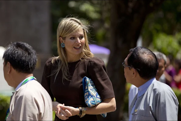 Queen Maxima of the Netherlands arrives at Yangon University prior to delivering a speech in Yangon