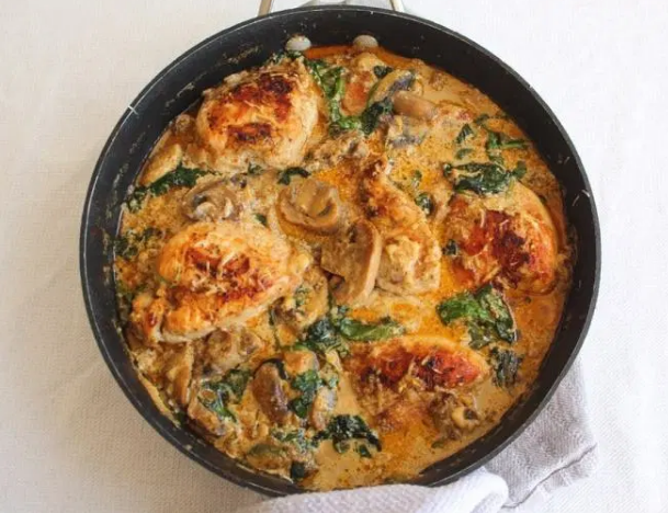 CREAMY SPINACH AND MUSHROOMS CHICKEN #chicken #mushroom #spinach #