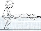 Image of a girl holding the legs of a swimmer who is on their back in a torpedo position doing Water Wheelbarrow games for swimming lessons