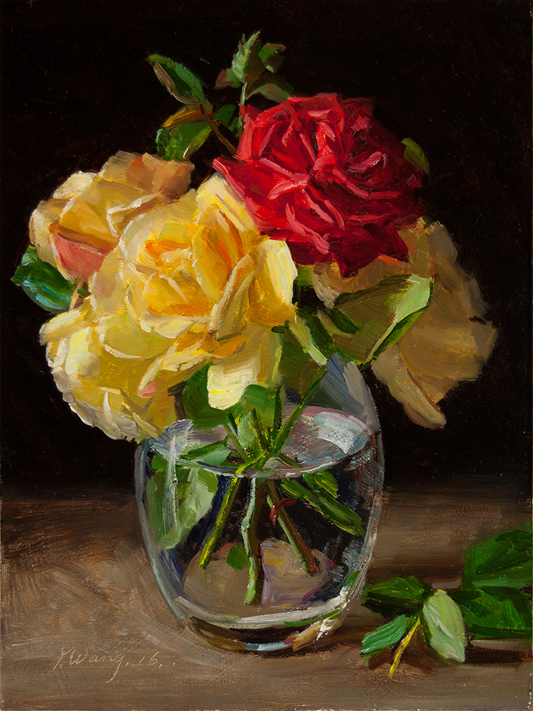 Wang Fine Art Rose Flower In A Glass Vase Still Life Painting Original 160524 Rose In A Glass Vase