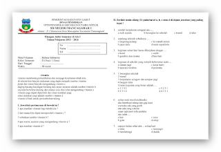 Soal UAS Bahasa Indonesia Kelas 2 Semester I 