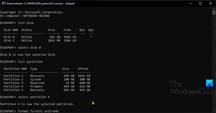 Modifica la dimensione del cluster del disco rigido utilizzando DiskPart