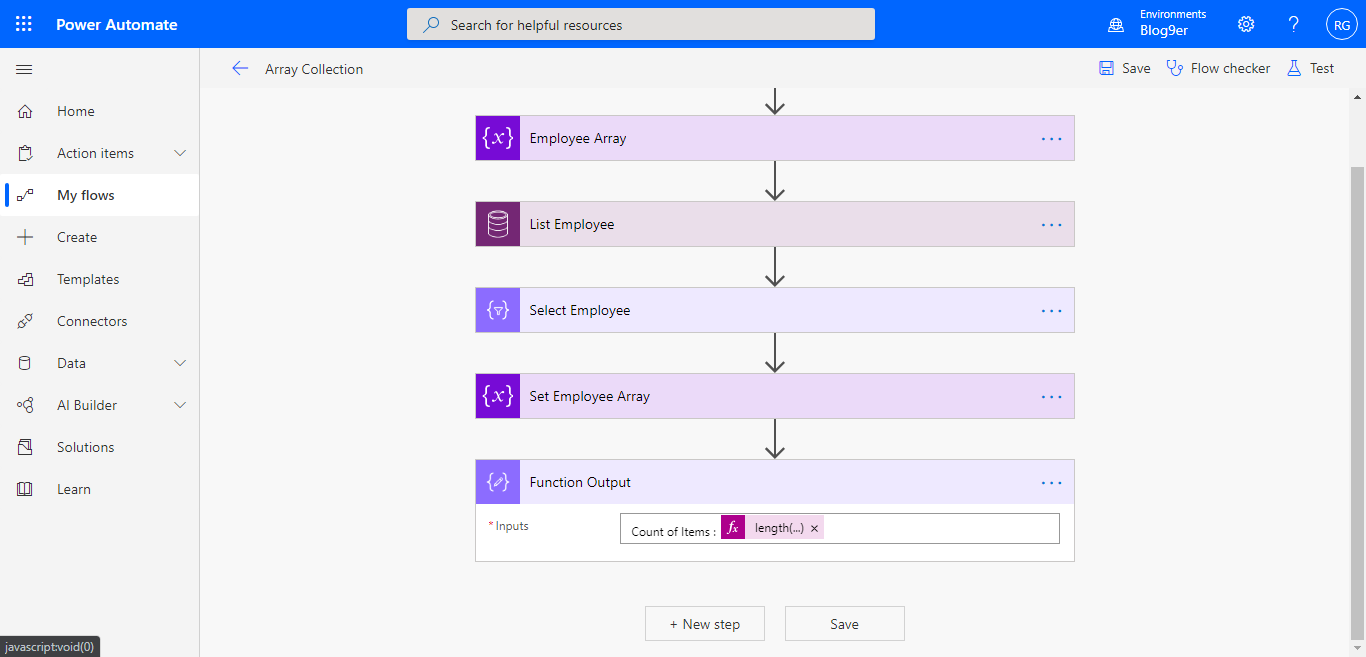 Array functions in Microsoft Flow.