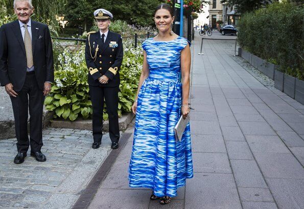 Crown Princess Victoria wore a Camilla Thulin sea blue print dress