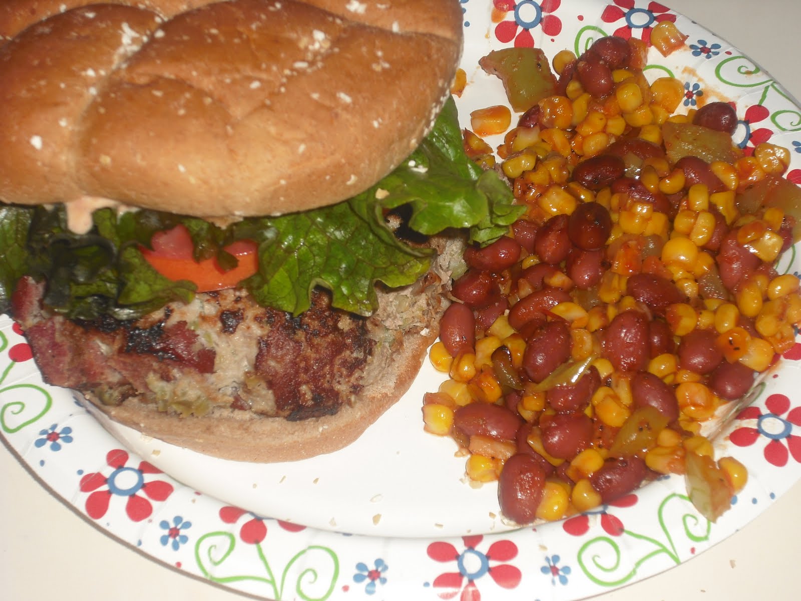 365 No Repeats July 30 Jambalaya Burgers and Cajun Corn and Red Beans
