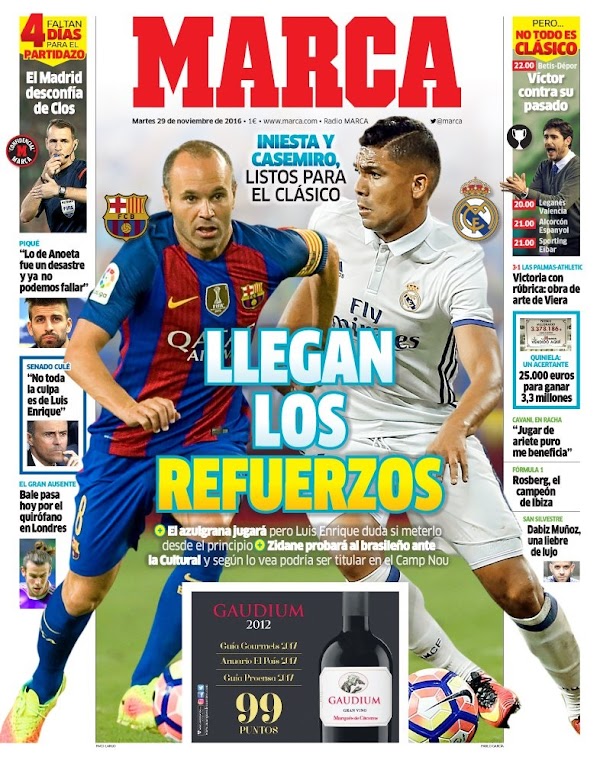 FC Barcelona-Real Madrid, Marca: "Llegan los refuerzos"