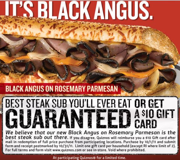 One Momma Saving Money Quiznos Buy a Black Angus Sub and get a 10