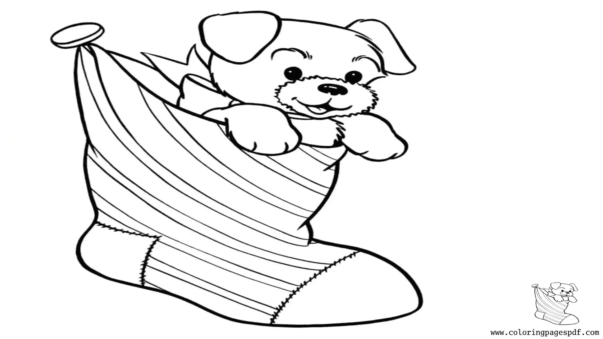 Coloring Page Of A Puppy In A Christmas Stocking