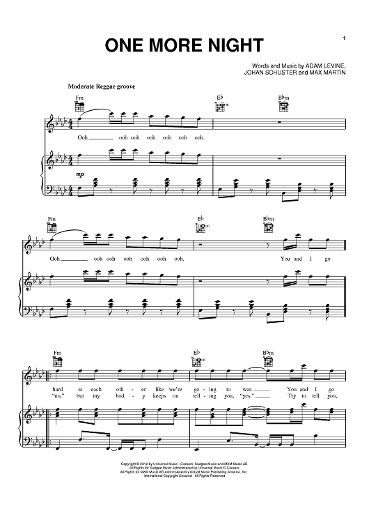 maroon 5 one more night chord complete Song list