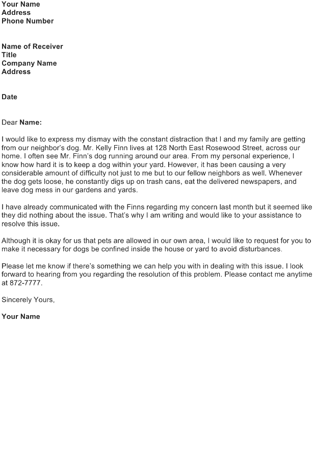 Neighbour Complaint Letter Template Resume Letter