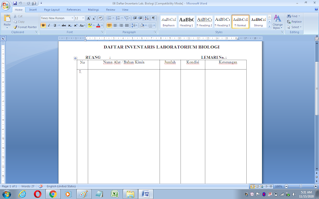 Format daftar inventaris alat laboratorium biologi