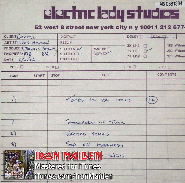 IRON MAIDEN - Somewhere In Time (2015 Remaster for iTunes) master tapes
