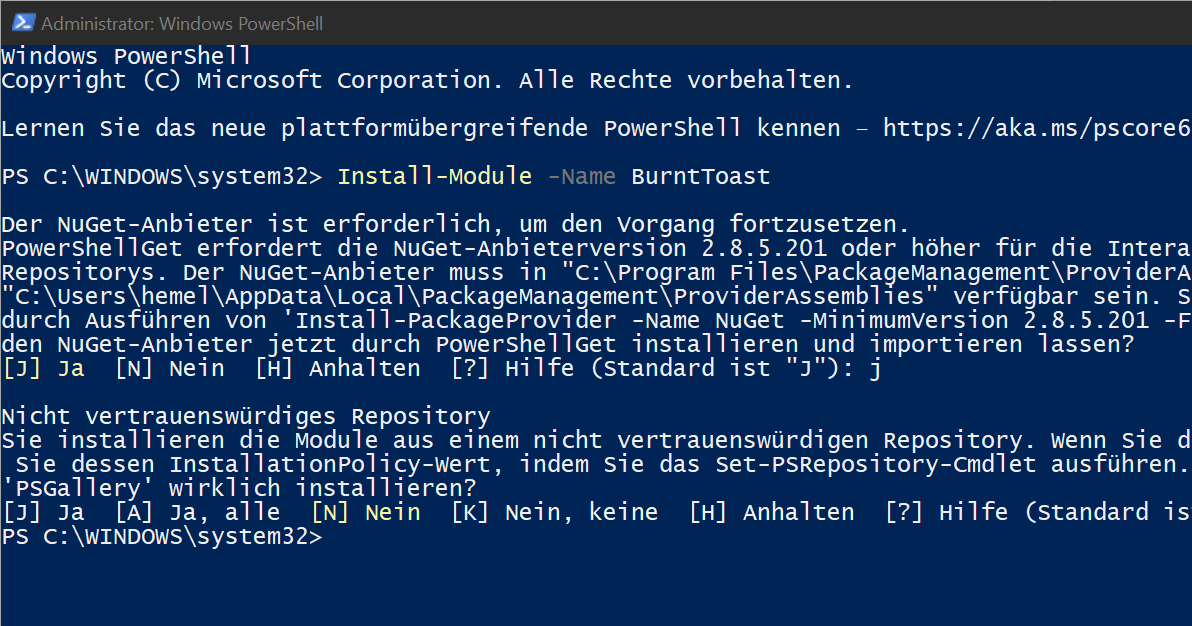 Agile: Windows 10 - PowerShell Module für Pop-up- / Toast-Notifications