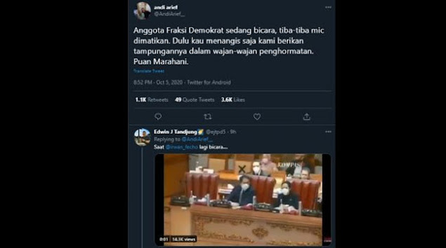 Mikrofon Dimatikan saat Demokrat Interupsi, Andi Arief Sindir Dulu Puan Nangis Disediakan 'Wajan'