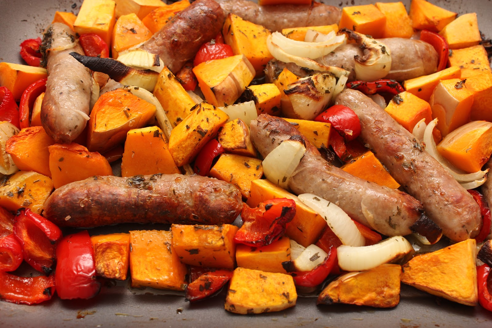 Roast of sausages and butternut squash Romanian Mum Blog