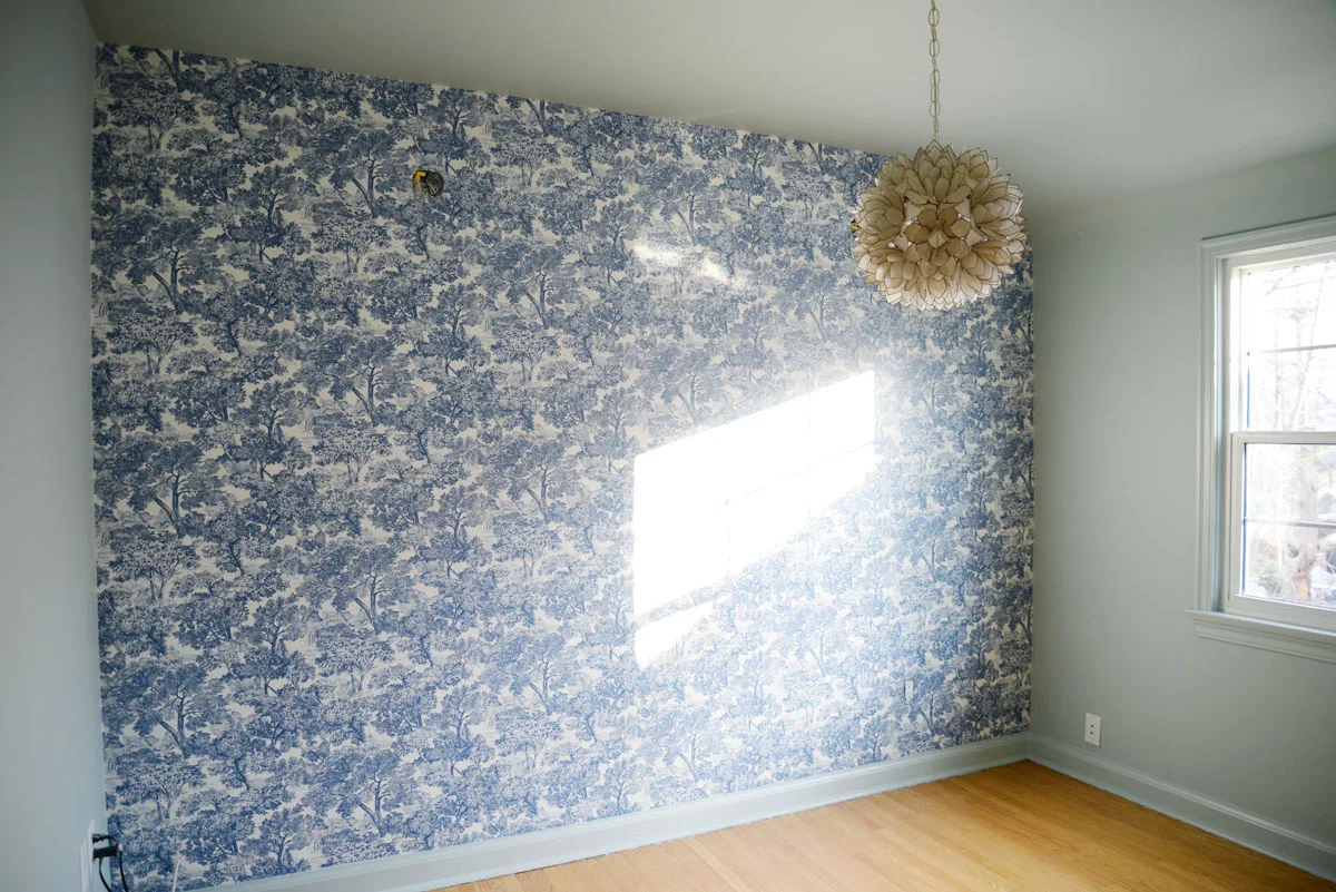 wallpaper installation | Brewster Home Fashions Blyth Blue Toile | ramblingrenovators.ca