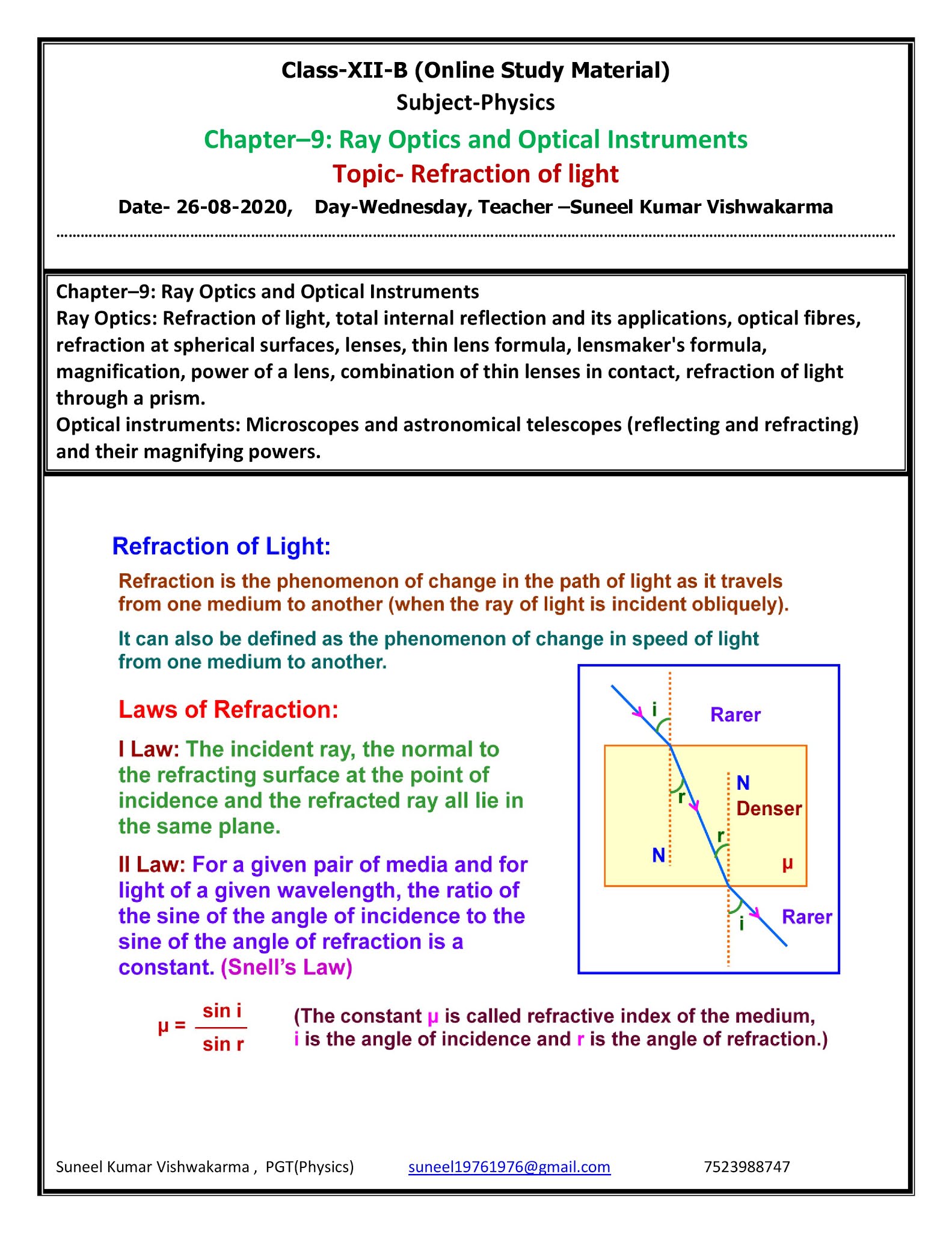 Chapter9 Ray Optics and Optical Instruments