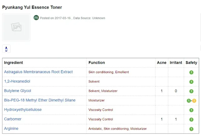 Ingredients Pyunkang Yul Essence Toner Cosdna