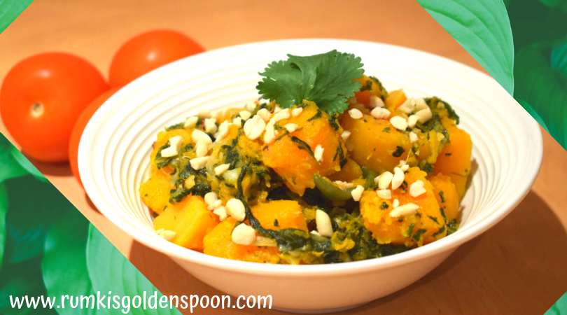 Butternut recipes, Spinach recipes, Palak recipes, Indian veg recipes, vegan recipes, quick and easy recipes, health recipes, kaddu recipes