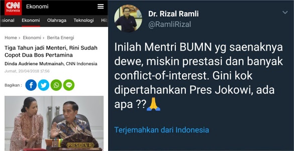 Tiga Tahun jadi Menteri, Rini Sudah Copot Dua Bos Pertamina; Ini Komentar Menohok Rizal Ramli