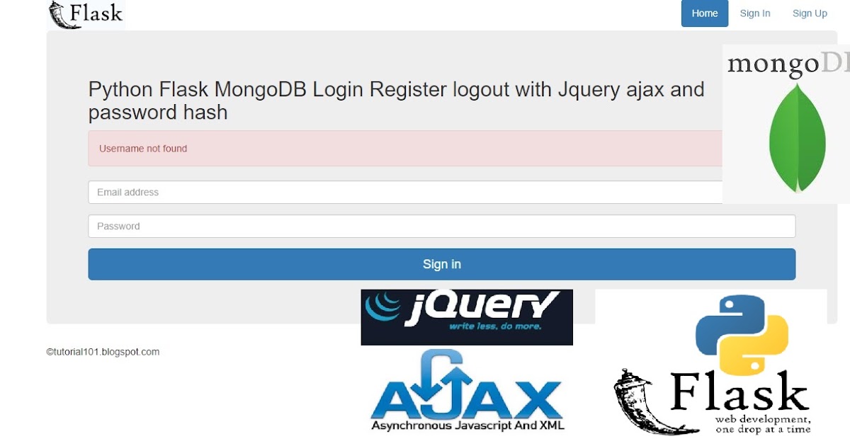 Python Flask MongoDB Login Register logout with Jquery ajax and
