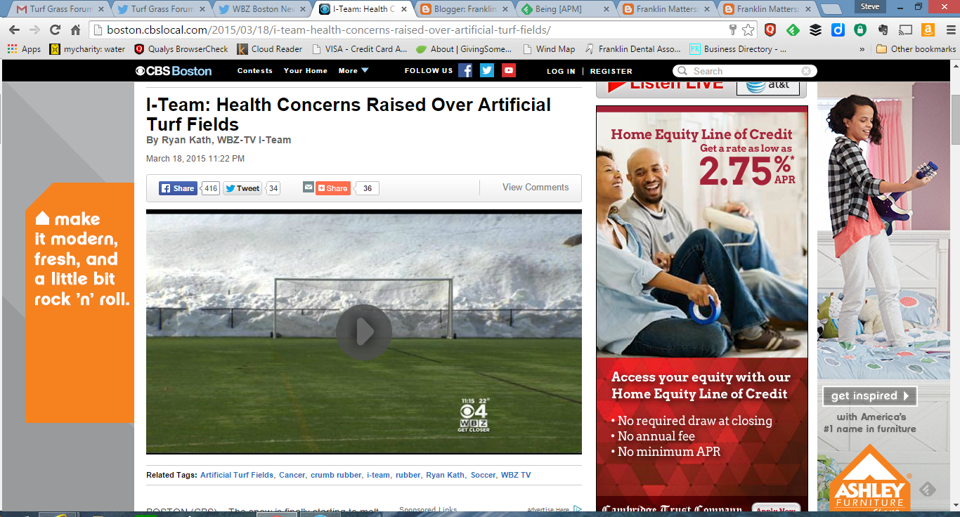 screen grab of CBS Boston video report on health concerns with artificial turf fieldsscreen grab of CBS Boston video report on health concerns with artificial turf fields screen grab of CBS Boston video report on health concerns with artificial turf fields