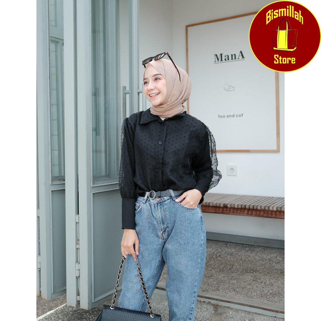 Baju Blouse Wanita Bahan Moscrepe Mix Tulle Dote QD92