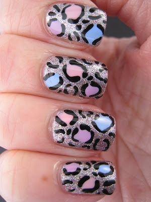 Silver-glitter-Barry-M-leopard-print-nail-art