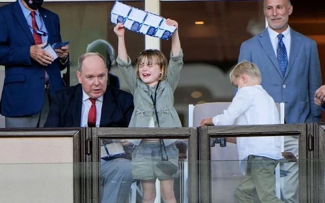 Princess Gabriella attended the Diamond League Meeting Herculis EBS 2021 at the Louis II Stadium. Jacadi khaki cotton shirt and shorts