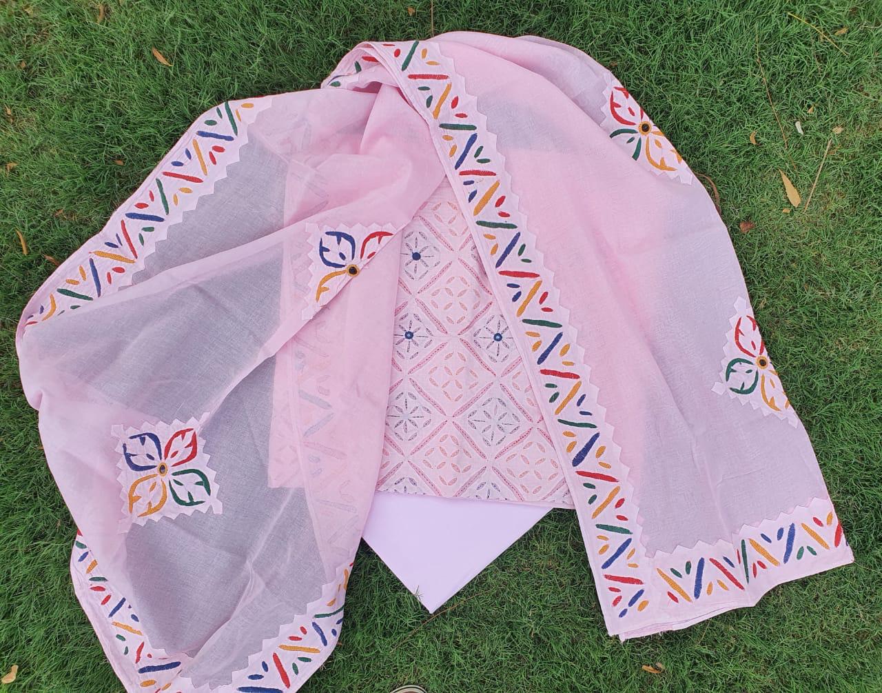 Applique dress materials with embroidery